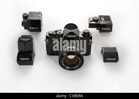 Canon f-1-System, Film oder analog SLR-Kamera, 1972, Kamerasystem, austauschbare Sucher Stockfoto