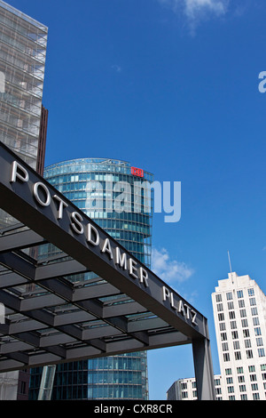 Hochhäuser am Potsdamer Platz Platz, DB-Tower und Beisheim-Center mit dem Ritz Carlton Hotel, Potsdamer Platz-Platz, Berlin Stockfoto