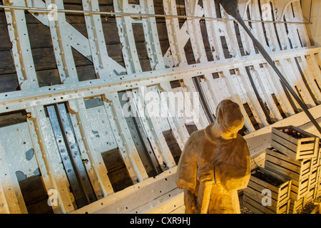 Die restaurierte Cutty Sark-Tee-Clipper ship mit Ausstellung unter Deck Statue/Galionsfigur Stockfoto