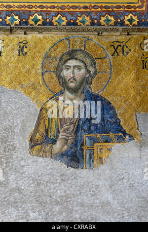 Christus Pantokrator, Christus Bild, Deësis Mosaik auf der südlichen Galerie, Innenansicht, Hagia Sophia, Ayasofya Stockfoto