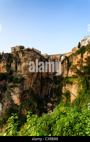 Tajo-Schlucht in Ronda und die Brücke aus dem 18. Jahrhundert Stockfoto