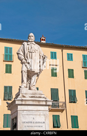 Garibaldi-Statue in Piazza Napoleone, Lucca, Toskana, Italien Stockfoto