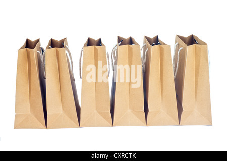 Braune Papiertüte Shopping und mit weißem Hintergrund Stockfoto
