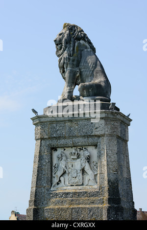 Löwenstatue am Lindauer Hafen, Bodensee, Bayern, Deutschland Stockfoto