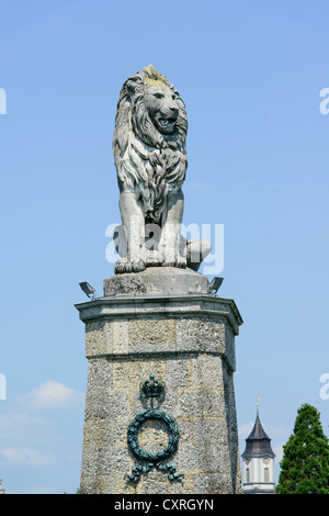 Löwenstatue am Lindauer Hafen, Bodensee, Bayern, Deutschland Stockfoto