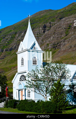 Alten Wodden Kirche in Seydisfjordur, Osten, Island Stockfoto