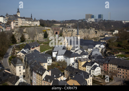 Ansicht von Luxemburgs Grund Viertel, Bock-Rock mit Kasematten und das Europaviertel, Luxemburg, Europa Stockfoto