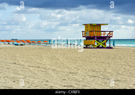 Rettungsschwimmer-Hütte, South Beach, Miami, Florida, USA Stockfoto