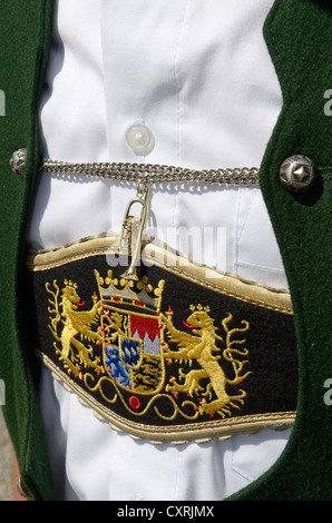 Lederhose mit dem Bayerischen Wappen, Tracht, Bayern, Deutschland, Europa Stockfoto