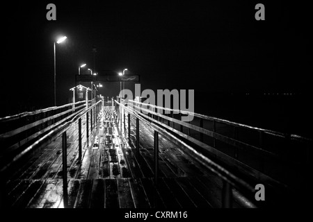 Schwarz / weiß-Scape einer Fähre an einem regnerischen Winterabend. Stockfoto