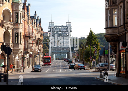 Loschwitz-Brücke, auch bekannt als blaues Wunder, Blasewitz, Loschwitz, Dresden, Sachsen, Deutschland, Europa, PublicGround Stockfoto