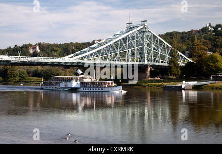 Loschwitz-Brücke, auch bekannt als blaues Wunder, Blasewitz, Loschwitz, Dresden, Sachsen, Deutschland, Europa, PublicGround Stockfoto