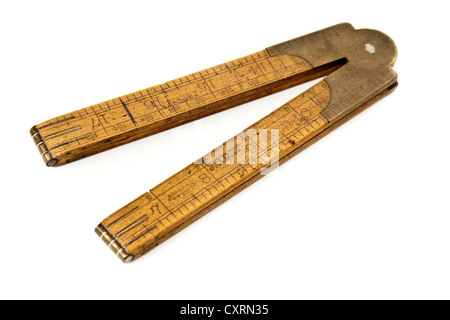 Antike Buchsbaum & Messing 2ft folding Regel von Preston Tools (Edward Preston & Söhne, Birmingham, 1825-1932) Stockfoto