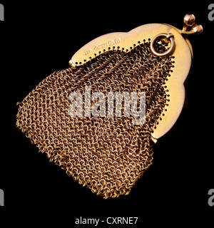 1968 Hallmarked 9ct Massivgold mesh Münze Geldbörse Anhänger für die Speicherung von Sovereign Goldmünzen Stockfoto