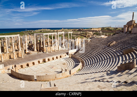 Ruinen des römischen Theaters von Leptis Magna, Libyen, Nordafrika, Afrika Stockfoto