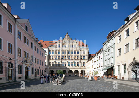 Neues Rathaus, Wohn Häuser am Untermarkt Square, Görlitz, Oberlausitz, Lusatia, Sachsen, Deutschland, Europa, PublicGround Stockfoto