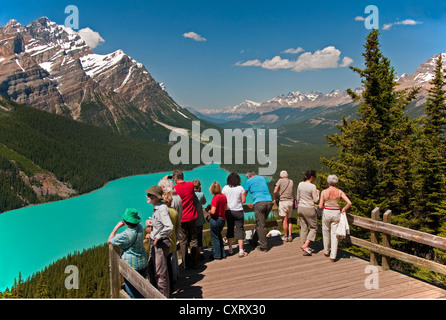 Touristen am Peyto Lake übersehen im Banff Nationalpark, Alberta. Stockfoto