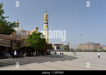 ID-Kah Moschee, Minarett, Altstadt, Kashgar, Uiguren, Xinjiang, China, Asien Stockfoto