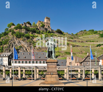 Statue von Gebhard Leberecht von Blücher, ein UNESCO-Weltkulturerbe, Oberes Mittelrheintal und Burg Gutenfels, Kaub Stockfoto