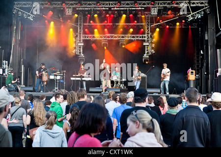 Der deutsche Reggae-Band Sebastian Sturm & Exile Airline, live zu spielen, beim Soundcheck Open Air in Sempach-Neuenkirch, Luzern Stockfoto