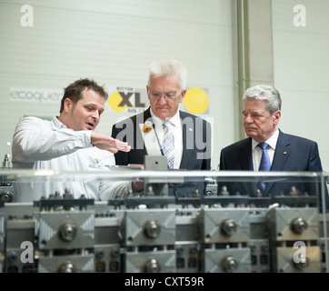 Antrittsbesuch des Bundespräsidenten Joachim Gauck und seine Partnerin Daniela Schadt in Baden-Württemberg, Firmenrundgang im Ritter Stockfoto