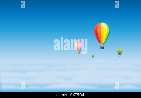 Heißluft Ballons schweben hoch oben auf den Wolken. Stockfoto