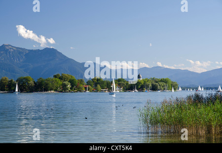 Segelboote am Chiemsee See, Gstadt, Fraueninsel, Lady's Island, Bayern, Oberbayern Stockfoto