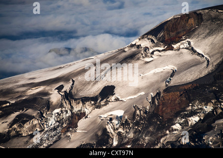 Luftaufnahme, Eyjafjallajoekull Vulkan bedeckt in Schnee und Asche, Hochland von Island, Island, Europa Stockfoto