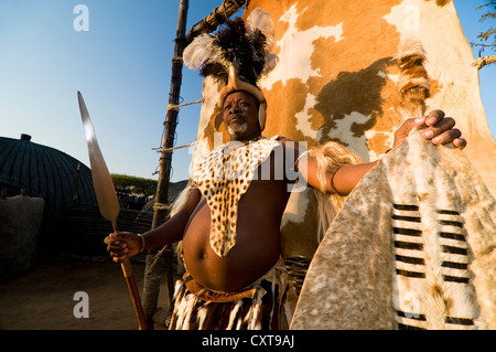 Zulu Krieger, Film-Set von Shakazulu, Shakaland, KwaZulu-Natal, Südafrika, Afrika Stockfoto