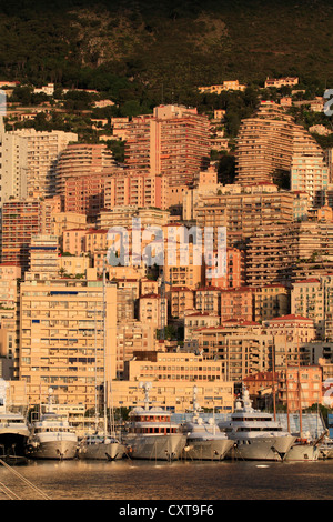 Hochhäuser im Stadtteil La Condamine in den frühen Morgenstunden, Fürstentum Monaco, Cote d ' Azur Stockfoto