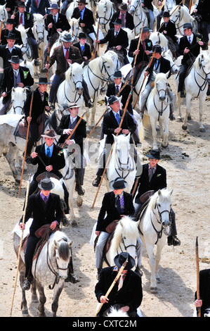 Fete de Vormund, Arles, Provence, Frankreich - Camargue Cowboys sammeln jedes Jahr und Parade in der Stadt, die in der Arena gipfelt d'Arles. Stockfoto