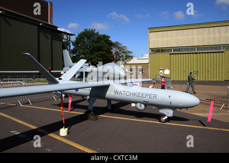 Watchkeeper, kontrollierte RAF Waddington in Lincolnshire, unbemannt, Luftaufnahmen, UAV, Militär, Kämpfer, IED, Geschwader, Drohnen, Schnitter, Arsenal, Fahrzeuge Stockfoto