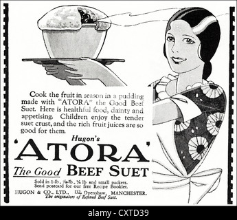 Original der 1930er Jahre Vintage Printwerbung aus englischen Verbrauchermagazin Werbung Atora Rindertalg Stockfoto
