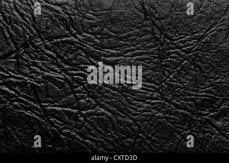 Schwarzes Leder-Hintergrund, zerknittert grobe Muster Textur Stockfoto