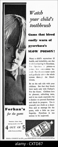 Original der 1930er Jahre Vintage Printwerbung von englischen Verbraucher Magazin Werbung Forhan Zahnpasta Stockfoto