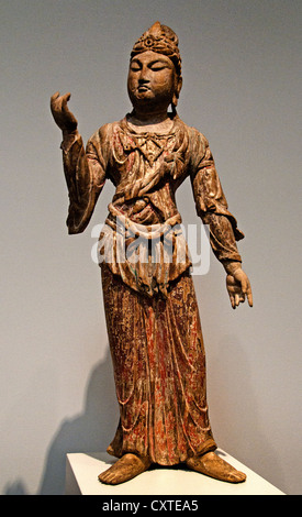 Bemalte Holzstatue stehend Attendant Bodhisattva, rechts angehoben, Northern Song Dynastie (10.-11. Jahrhundert), Metropolitan Museum of Art Stockfoto