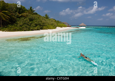 Schnorcheln in der Lagune von Eriyadu Island, Nord Male Atoll, Malediven Stockfoto