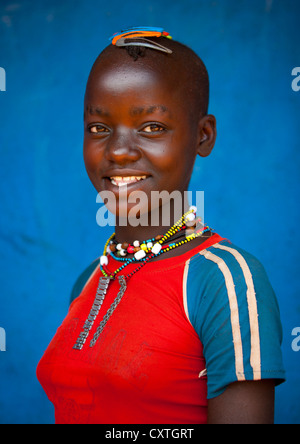 Hamar Young Girl, Dimeka, Omo-Tal, Äthiopien Stockfoto