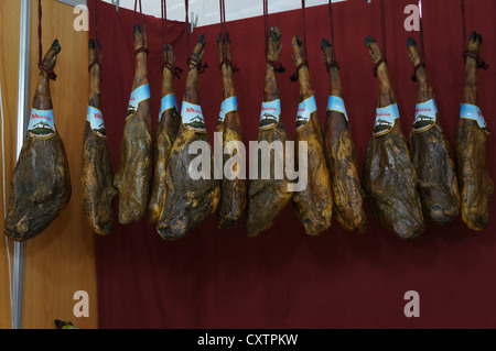 die Messe International Agro-industrielle Tierschau, Ansicht spanischen Jamon Iberico Bellota, bei Zafra, Badajoz, Spanien Stockfoto