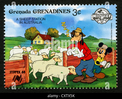 Grenada-Briefmarke - Disney Comic-Figuren - Mickey Mouse und Goody Stockfoto