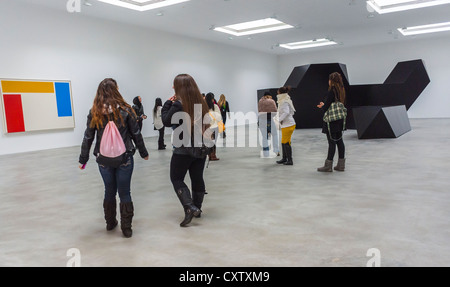 New York City, New York, USA, Frauen in der Stadt, Teenager, Gruppentouren, die die Kunstgalerie in Chelsea besuchen, Menschen, die sich Kunst in der Kunstgalerie ansehen Stockfoto