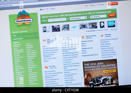 Gumtree Website - kostenlose Kleinanzeigen im Vereinigten Königreich Stockfoto