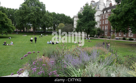 Im Sommer entspannen sich Menschen im Inner Temple Garden in London, England Großbritannien KATHY DEWITT Stockfoto