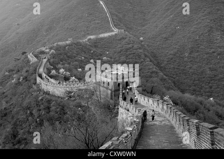 Schwarz / weiß Bild der Abschnitt Mutianyu Great Wall Of China, Mutianyu Tal, Provence, Peking, Asien. Stockfoto