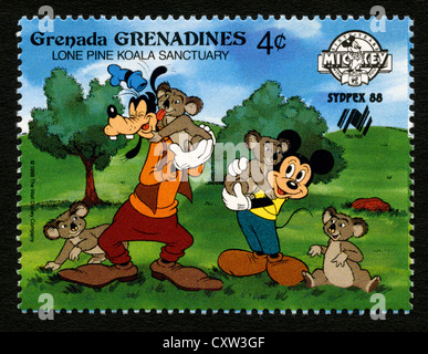 Grenada-Briefmarke - Disney Comic-Figuren - Mickey Mouse und Goofy Stockfoto