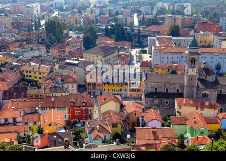 Locarno und die Piazza Grande, Tessin, Schweiz, von oben Stockfoto