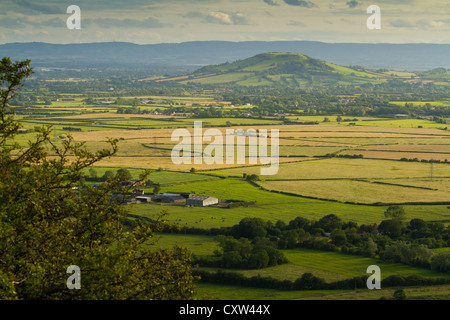 Blick vom Gauner Peak in Richtung Brent Knoll in Somerset, Teil des Wessex Walk Stockfoto