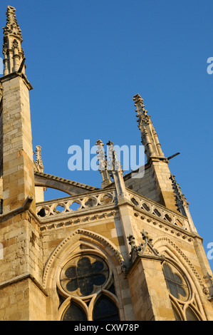 Turmspitzen, Balustraden und fliegenden Kirchenglocke auf die Catedral de Leon. Leon, Kastilien-León, Spanien Stockfoto