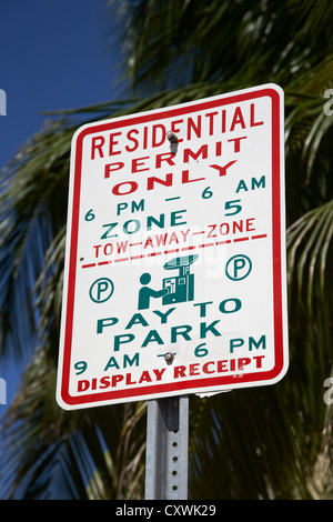 Aufenthaltserlaubnis nur Zahlen zum Park Warnschild in Miami south beach Florida usa Stockfoto