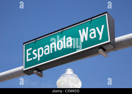 Espanola way Straßenschild South Beach Miami south beach Florida Usa Stockfoto